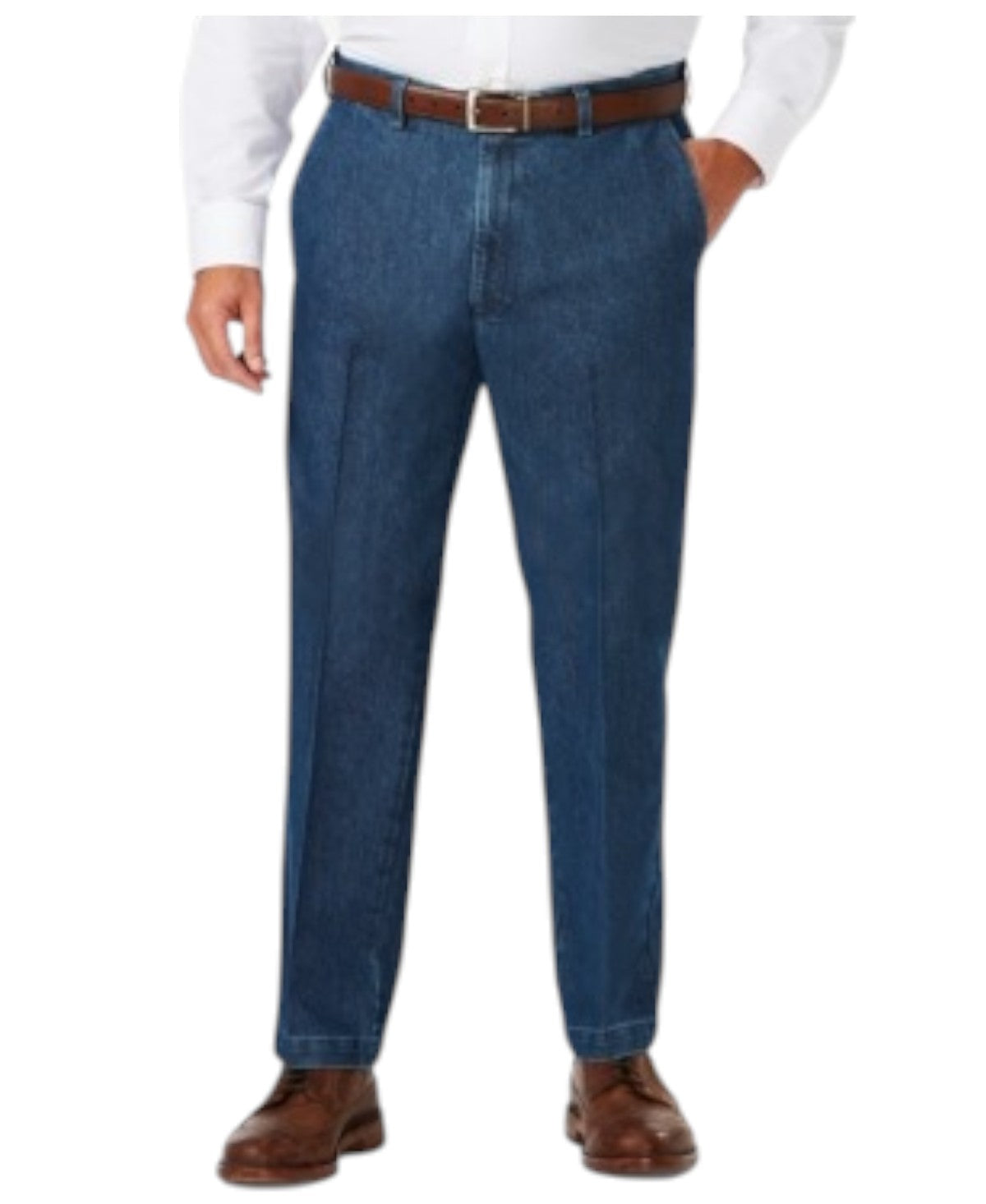 Haggar Mens Classic fit Dress Pants 46 / 32 Denim Blue Solid Stretch