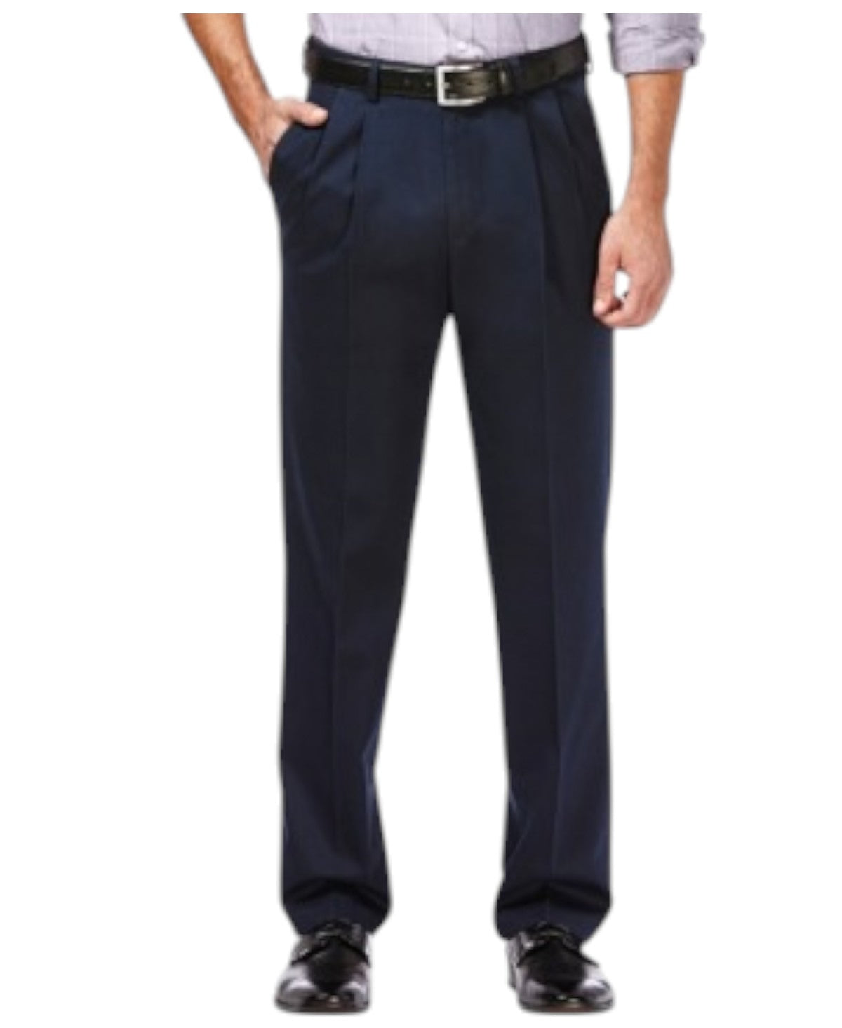 Haggar Mens Classic fit Dress Pants 34 / 34 Navy Blue Solid Stretch
