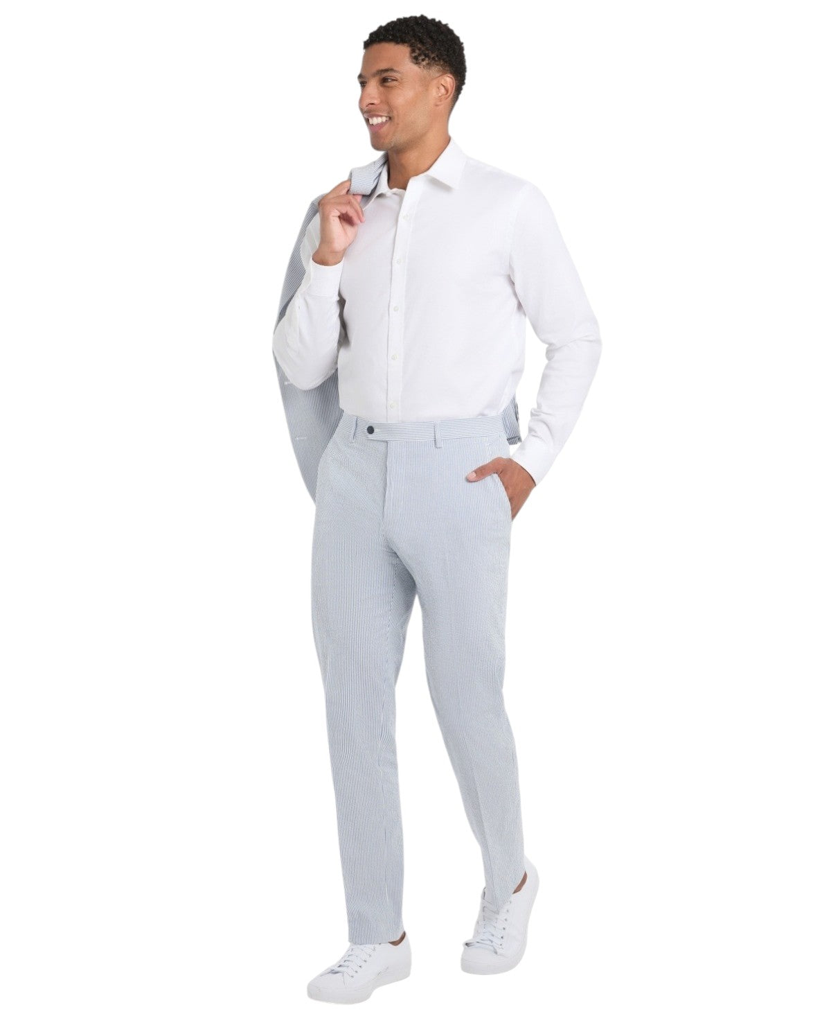 Tommy Hilfiger Mens Modern fit Dress Pants 34 / 34 Light Blue Striped Stretch