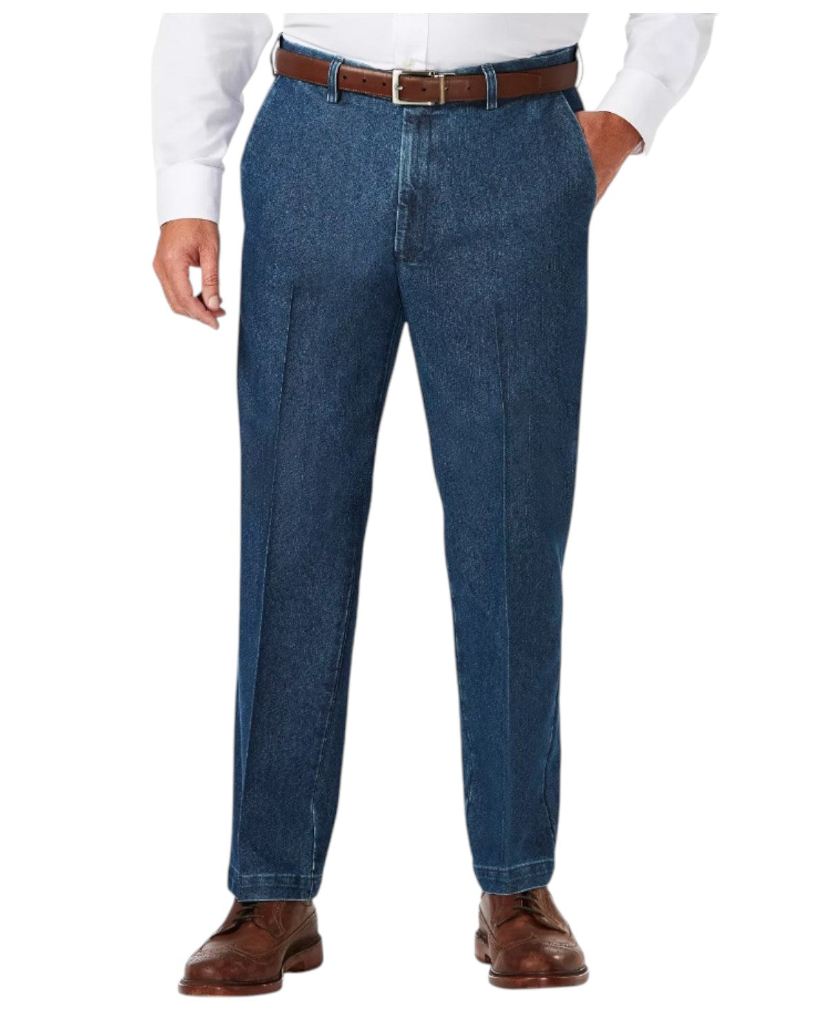 Haggar Mens Classic fit Dress Pants 58 / 32 Denim Blue Solid Stretch