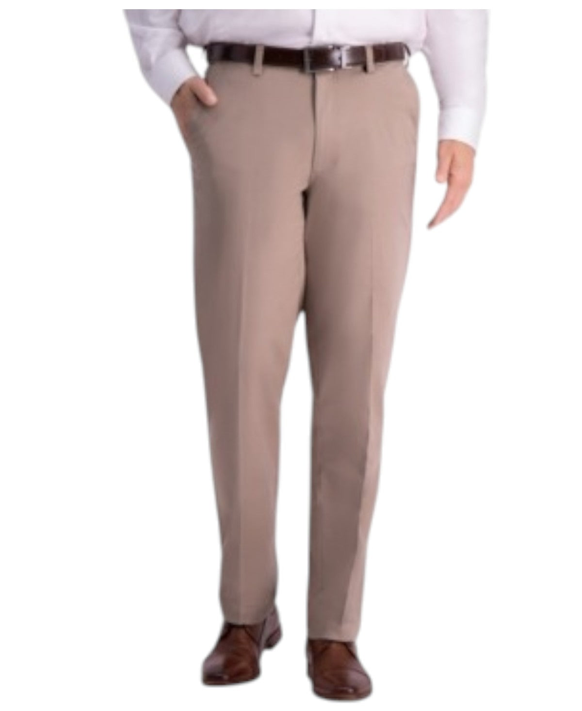 Haggar Mens Classic fit Dress Pants 40 / 30 Beige Solid Stretch