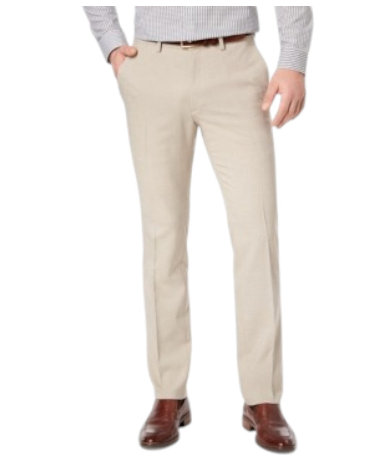 Kenneth Cole Mens Slim fit Chinos Pants 30 / 30 Beige Check Stretch