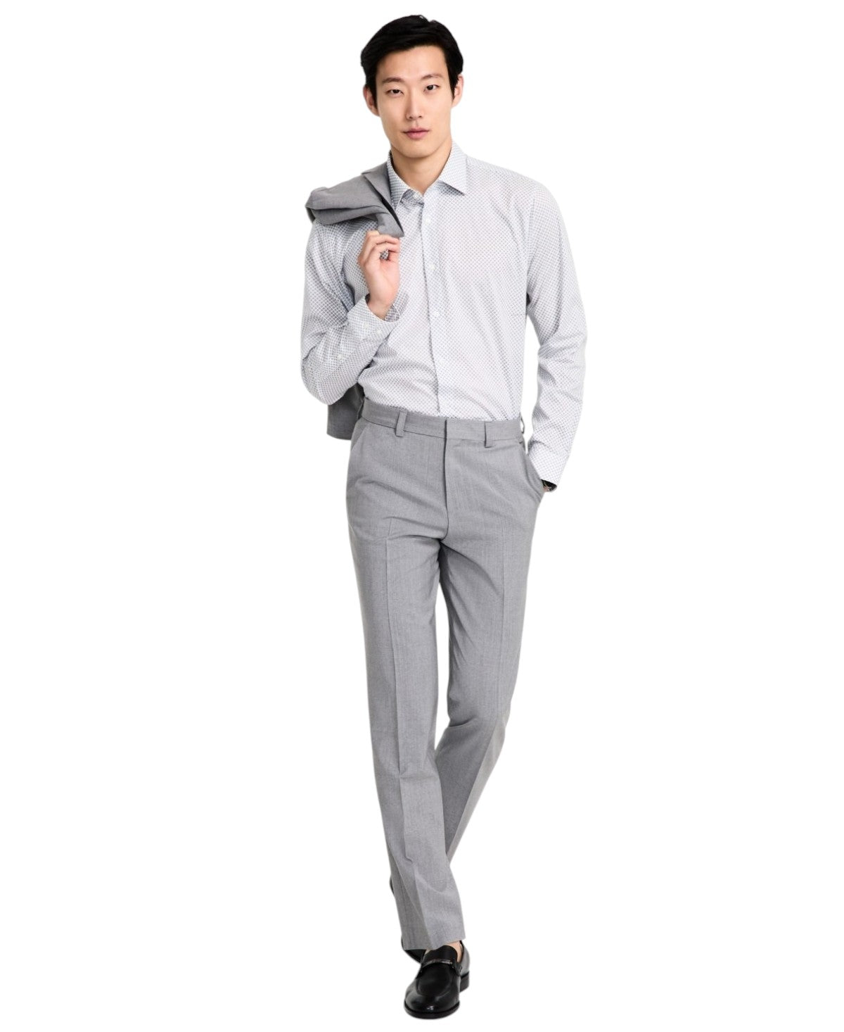 Hugo Boss Mens Modern fit Dress Pants 38 / 32 Light Grey Solid Wool