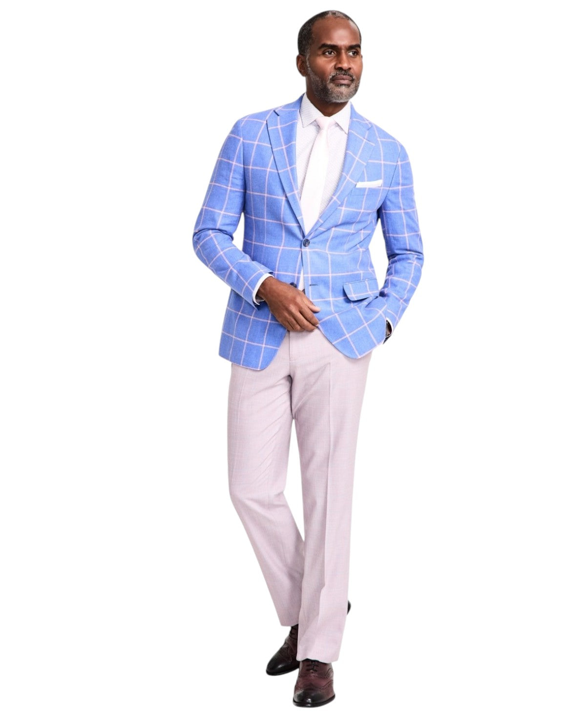 Tallia Mens Slim fit Sport Coat Blazer 40 L Light Blue Check