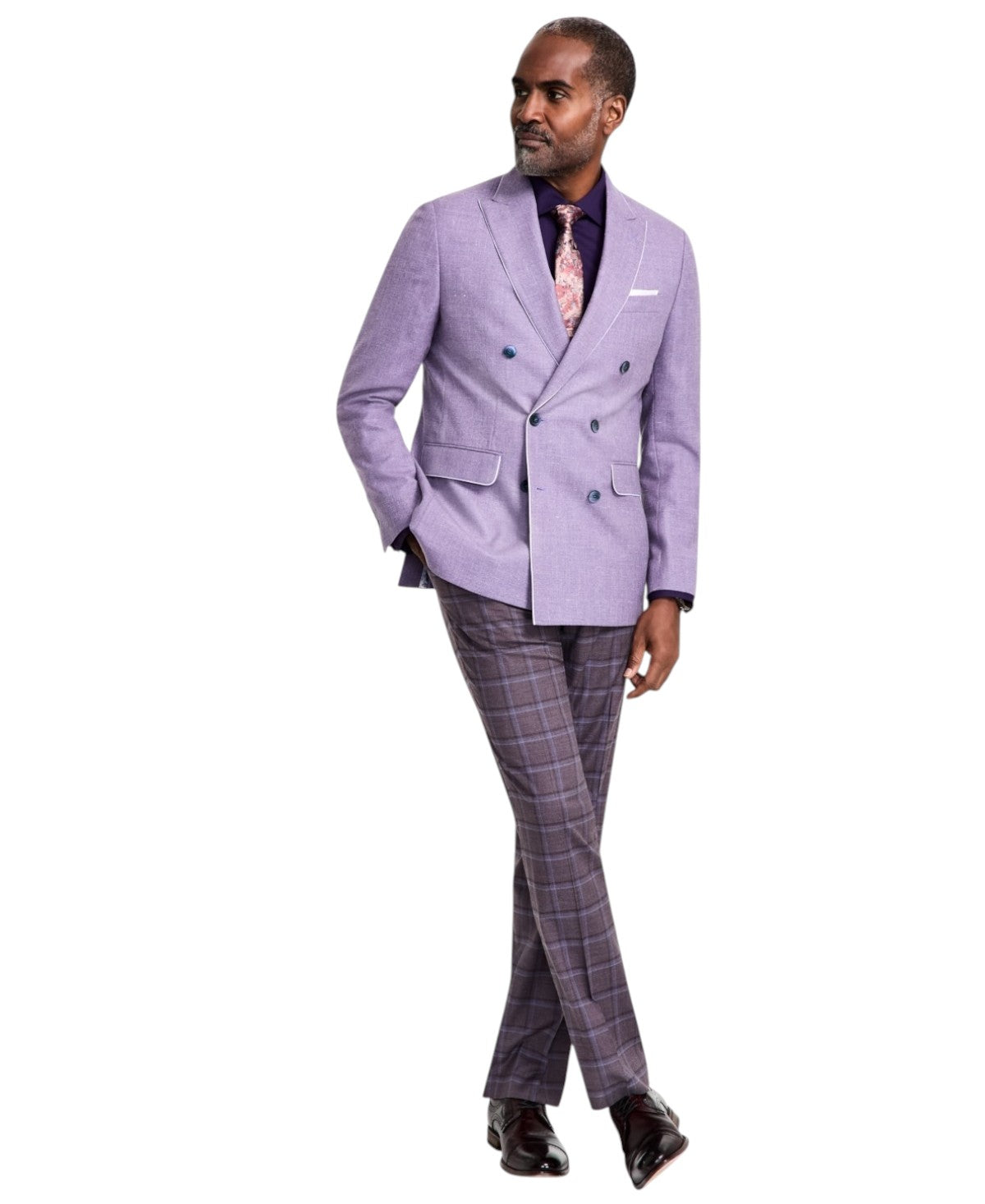 Tallia Mens Slim fit Double Breasted Suit Jacket Blazer 42 R Purple Solid
