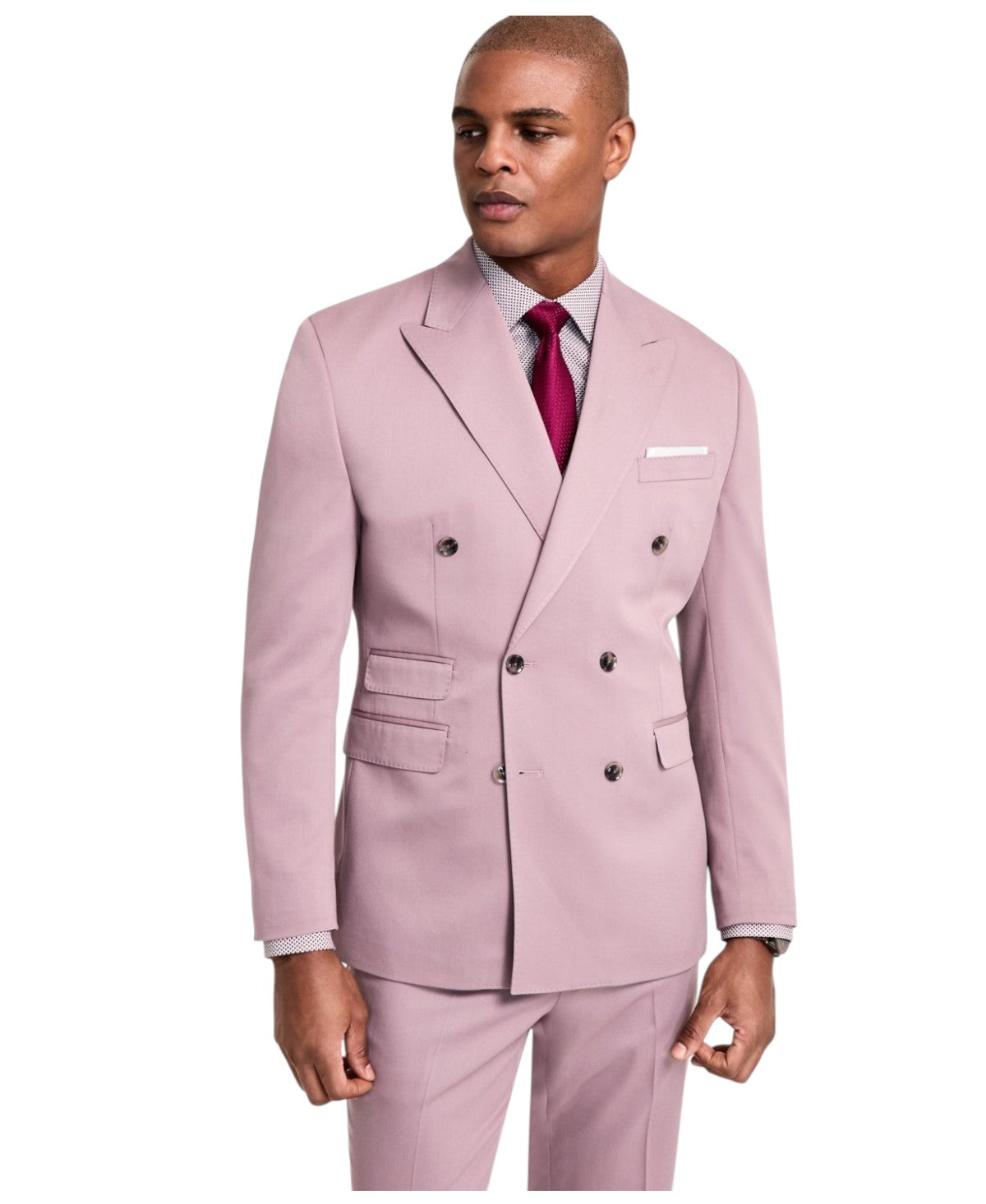 Tayion Mens Classic fit Double Breasted Suit Jacket Blazer 44 L Purple Solid