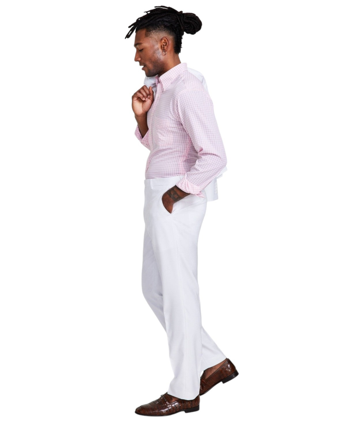 Tayion Collection Mens Classic fit Dress Pants 44 / 32 White Solid