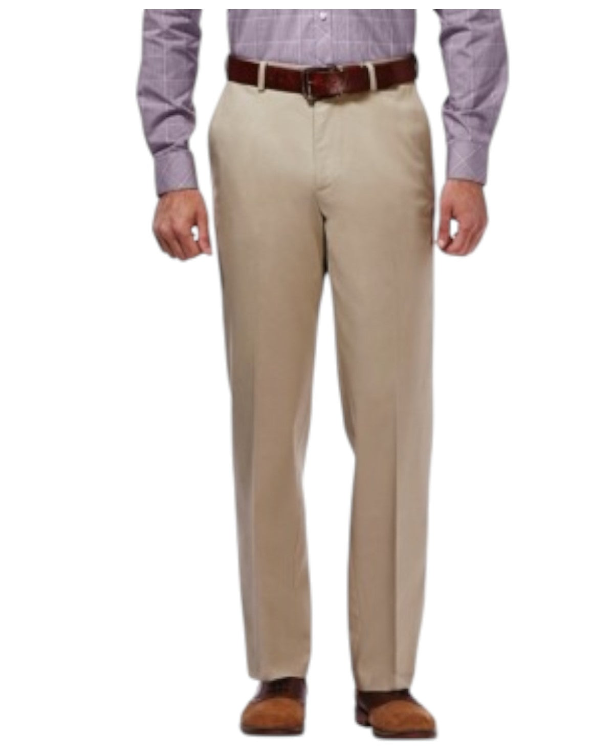 Haggar Mens Classic fit Dress Pants 34 / 32 Beige Solid Stretch
