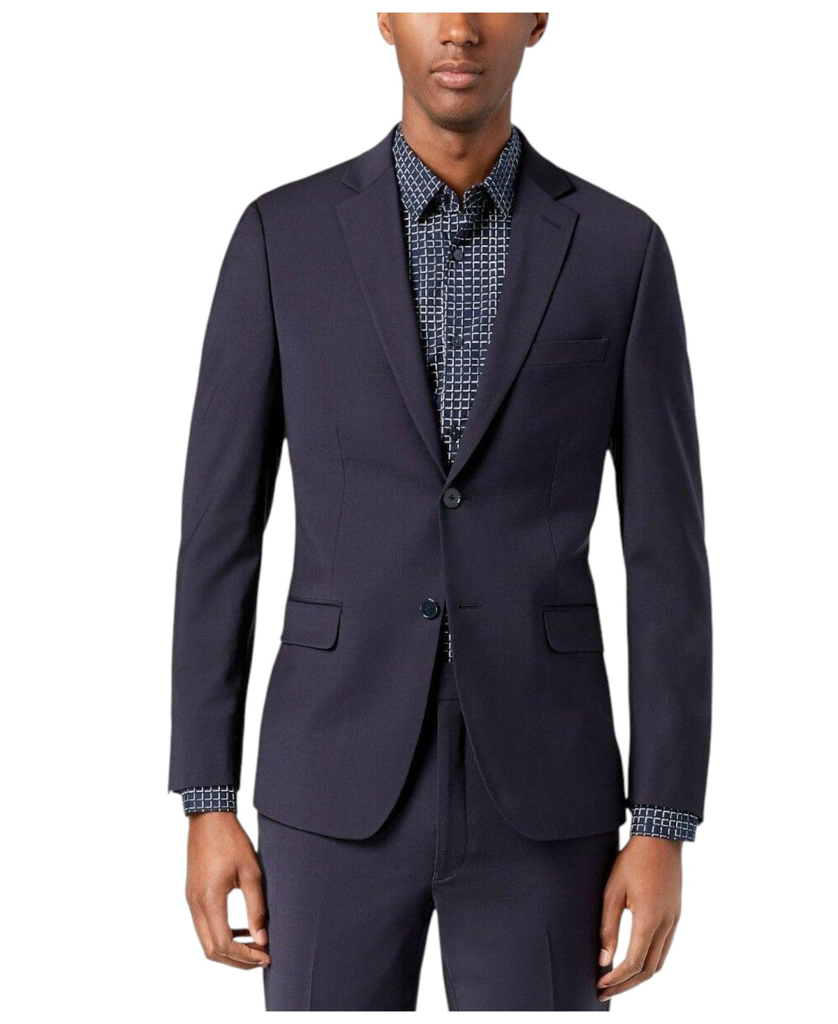 Calvin Klein Mens Skinny fit Suit Jacket Blazer 36 S Navy Blue Solid Stretch