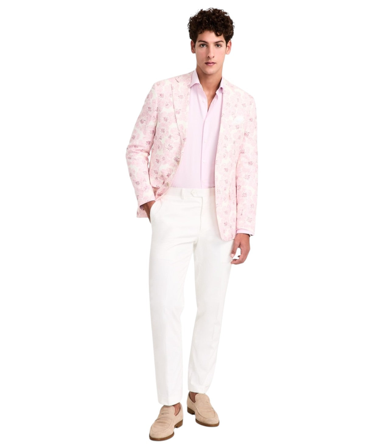 Tallia Mens Slim fit Sport Coat Blazer 40 S Pink Solid Linen