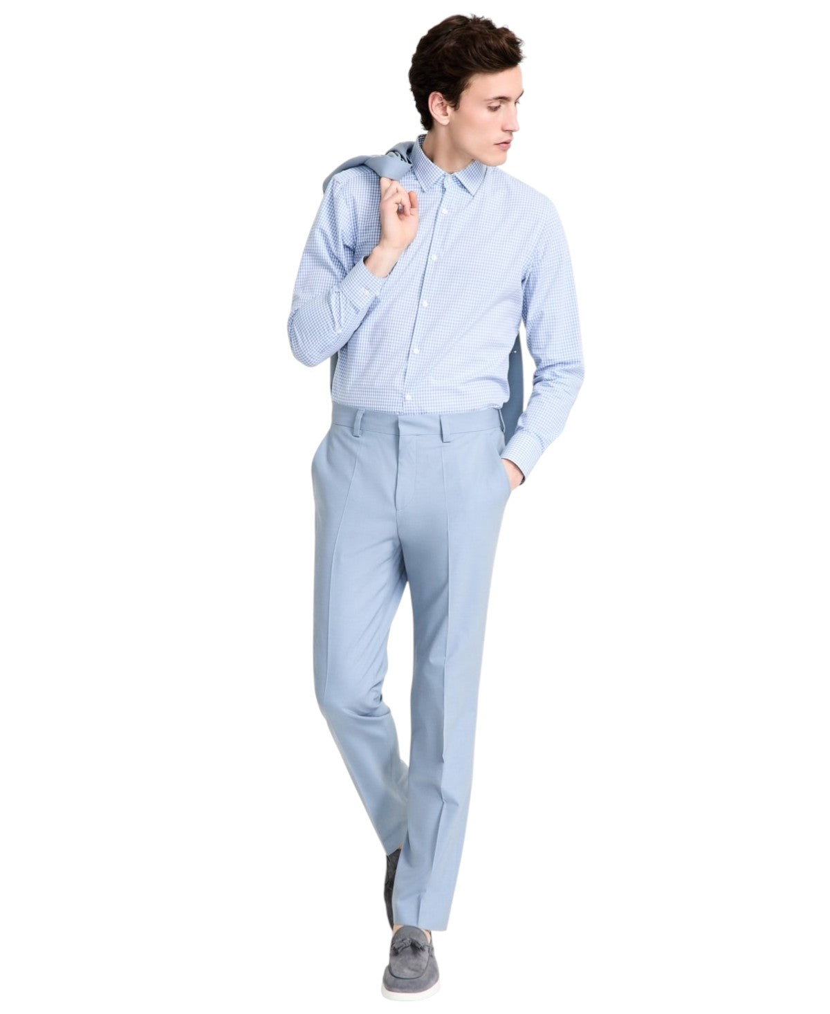 Hugo Boss Mens Modern fit Dress Pants 30 / 32 Light Blue Solid Wool