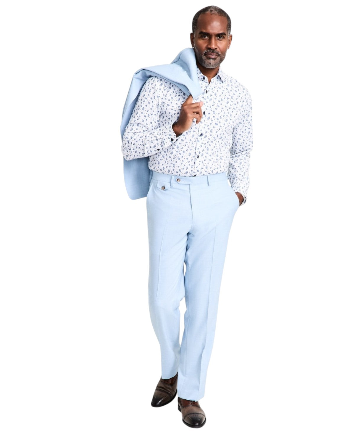 Tayion Mens Regular fit Dress Pants 42 / 30 Light Blue Solid Stretch