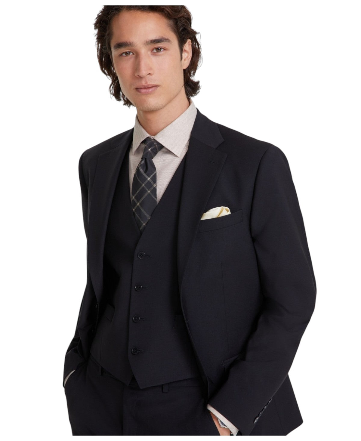 Calvin Klein Mens Slim fit Suit Jacket Blazer 42 R Black Solid Stretch Wool