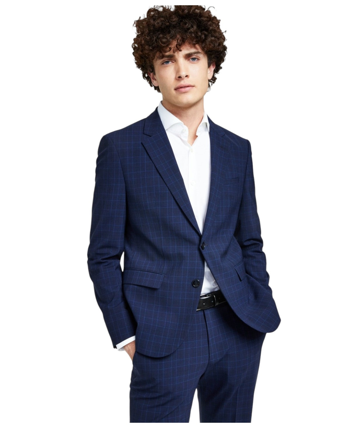 Hugo Boss Mens Modern fit Suit Jacket Blazer 36 R Navy Blue Plaid Wool