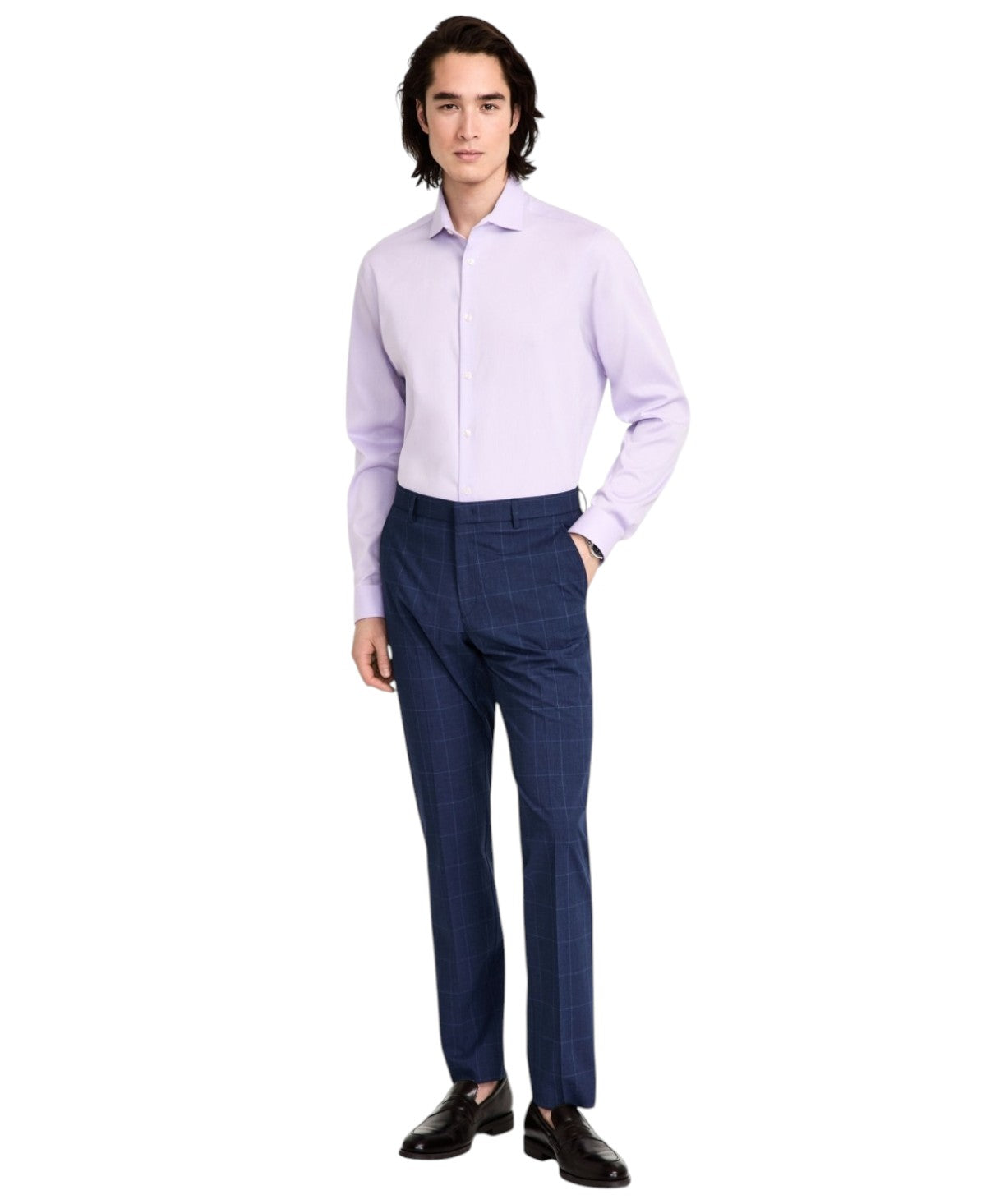 Tommy Hilfiger Mens Modern fit Dress Pants 42 / 30 Navy Blue Plaid