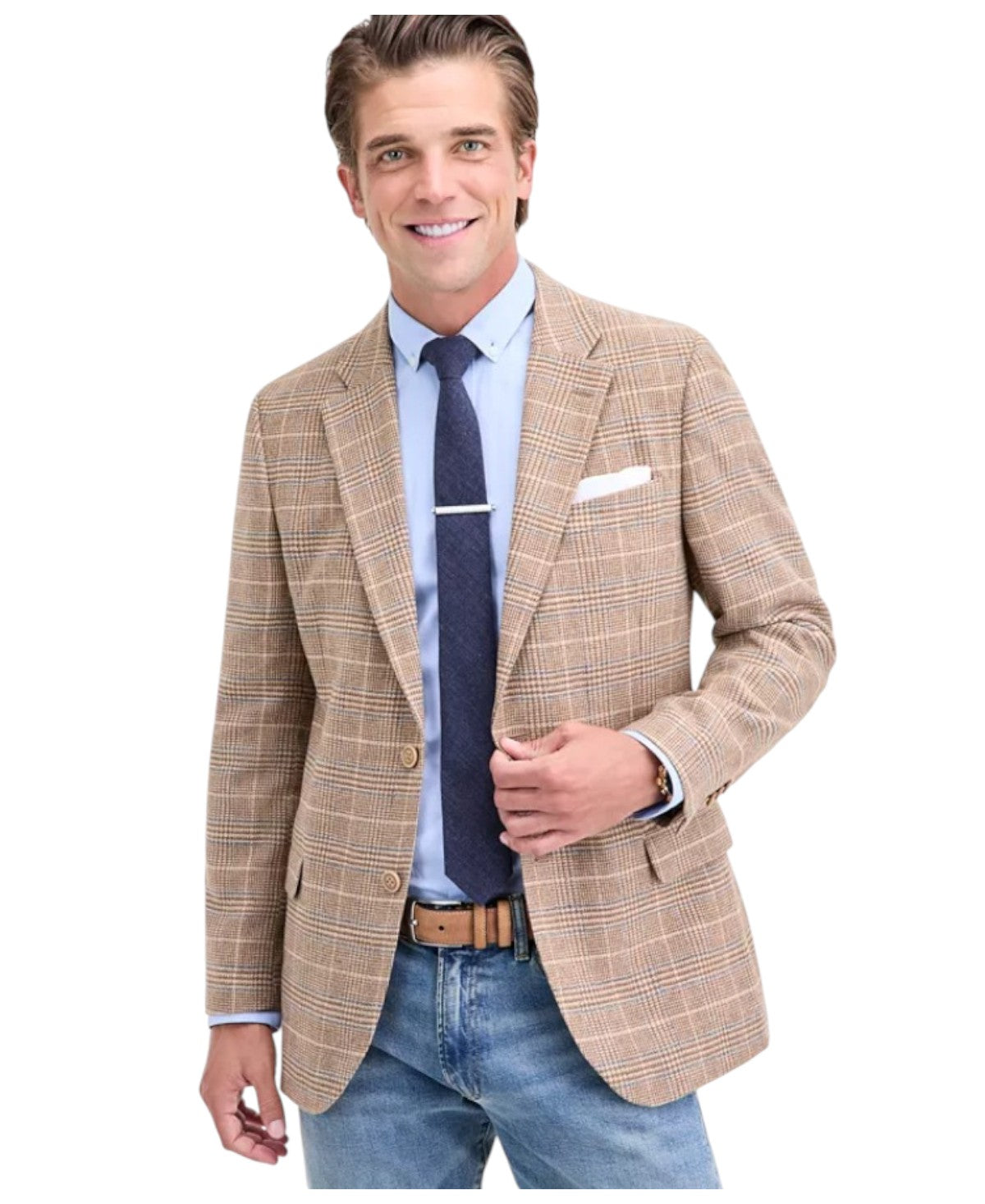 Nautica Mens Modern fit Sport Coat Blazer 46 R Tan Plaid