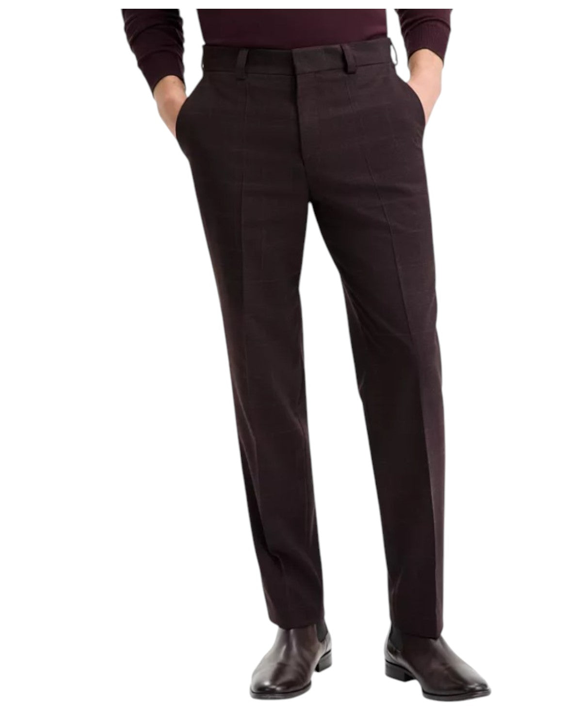 Hugo Boss Mens Modern fit Dress Pants 42 / 30 Burgundy Red Plaid Stretch