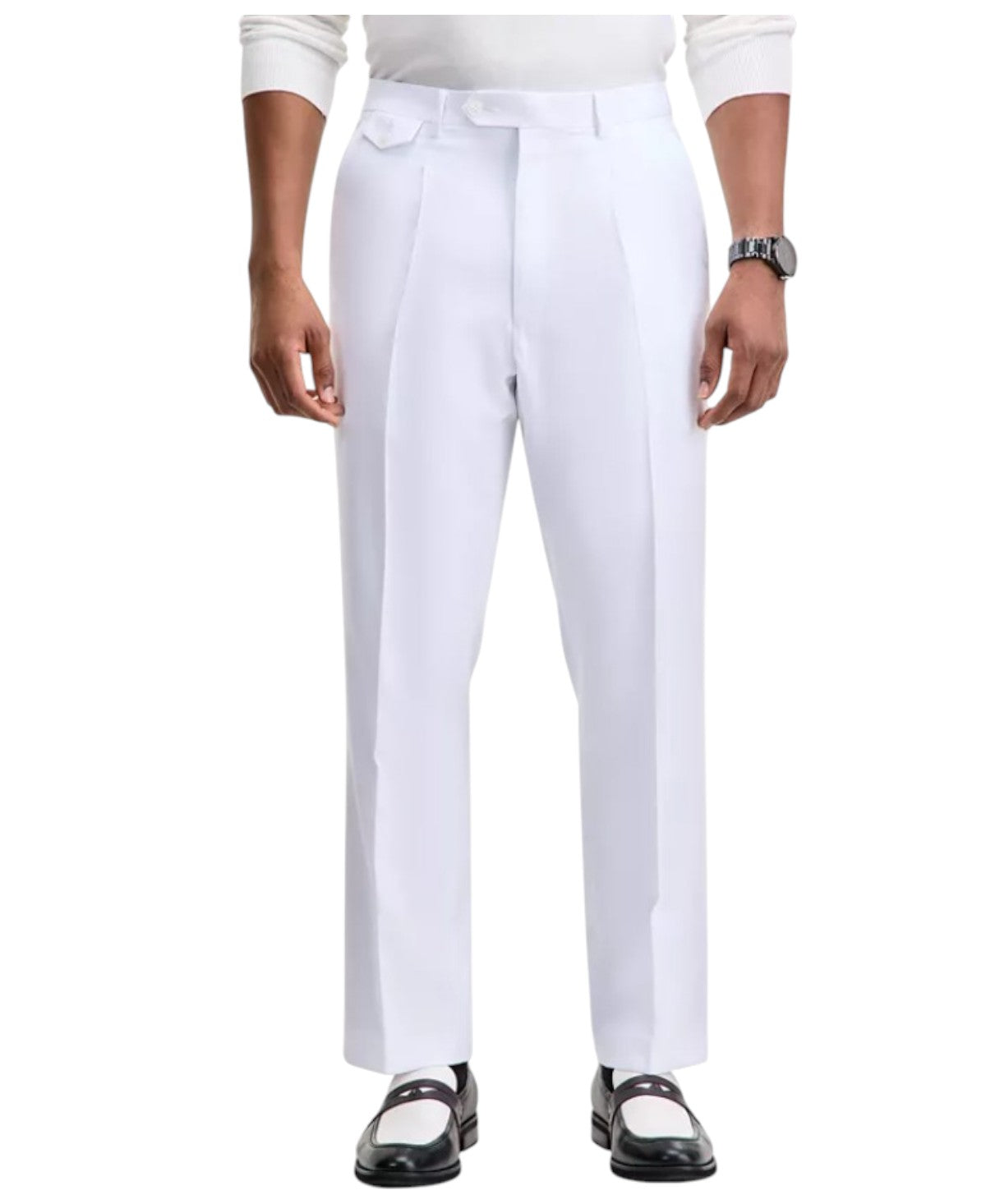 Tayion Collection Mens Classic fit Dress Pants 44 / 30 White Solid