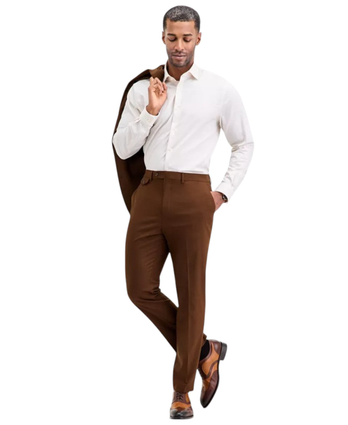Tayion Collection Mens Classic fit Dress Pants 34 / 32 Brown Solid