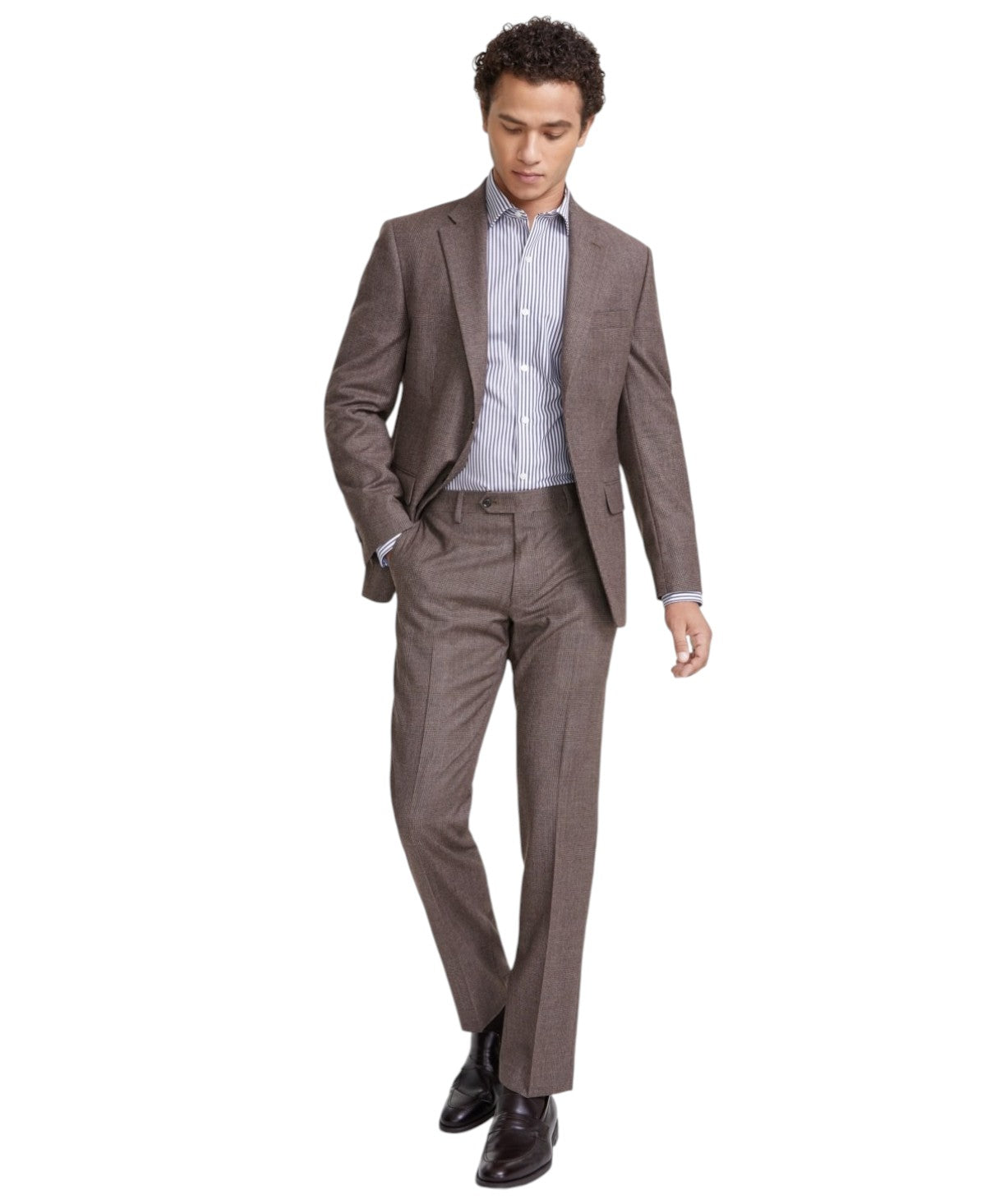 Tommy Hilfiger Mens Modern fit Dress Pants 31 / 32 Brown Plaid Stretch Wool