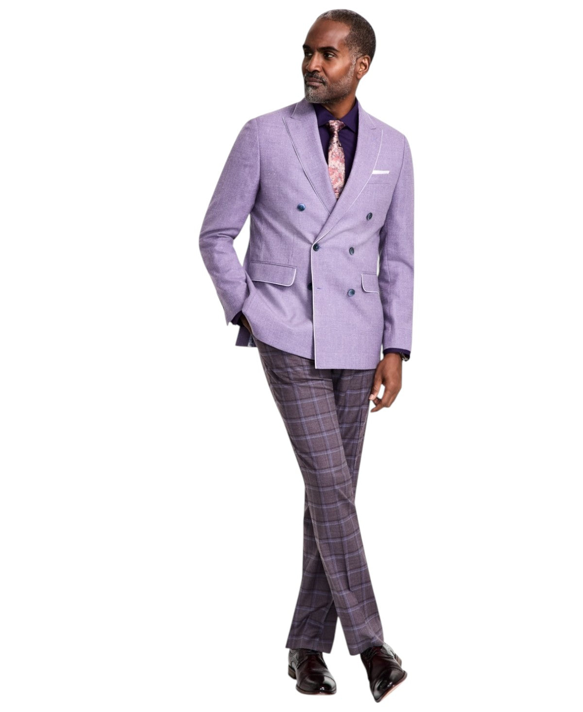 Tallia Mens Slim fit Double Breasted Sport Coat Blazer 38 S Purple Solid Stretch