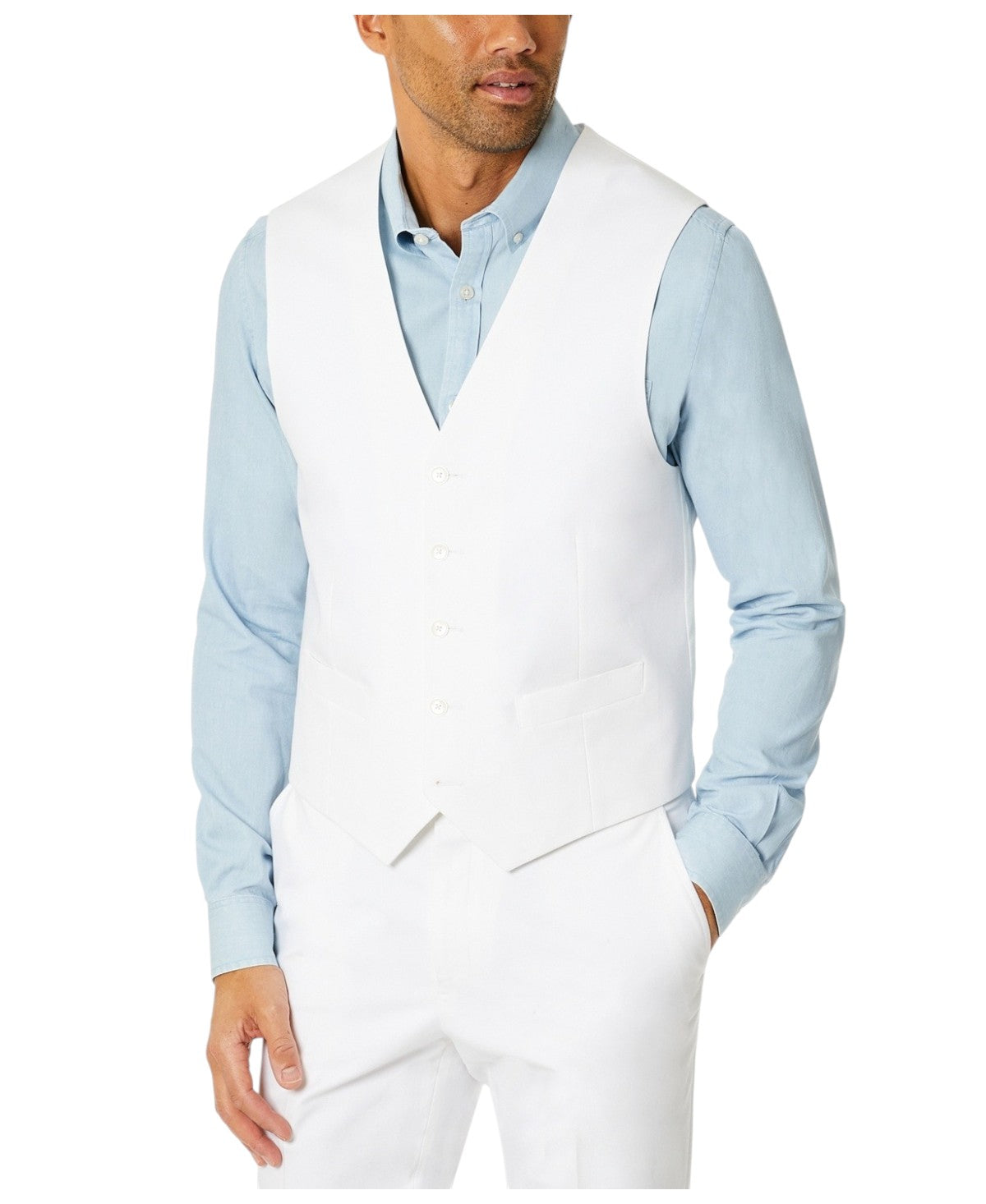 Tommy Hilfiger Mens Modern fit Button-Up Suit Vest Large White Solid Stretch