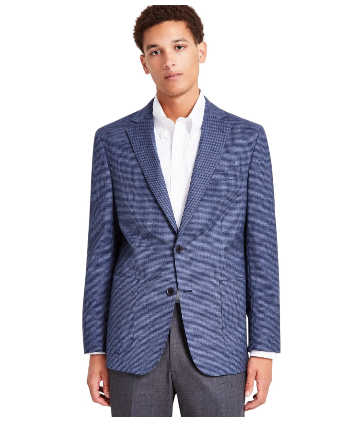 Brooks Brothers Mens Classic-Fit Wool Blend S Blue Multi 48L