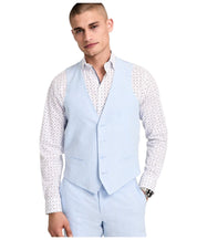 Bar Iii Mens Slim fit Button-Up Vest Large Blue Solid Linen