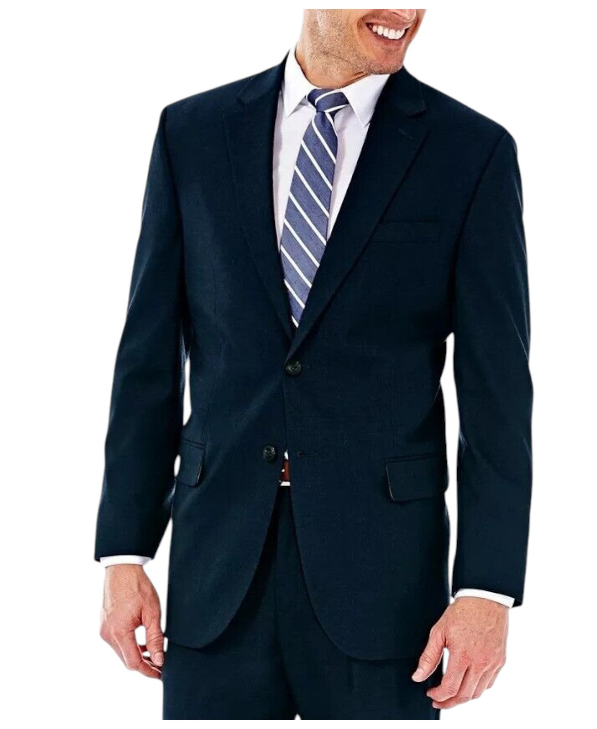 Haggar Mens Classic fit Suit Jacket Blazer 46 R Navy Blue Solid Stretch