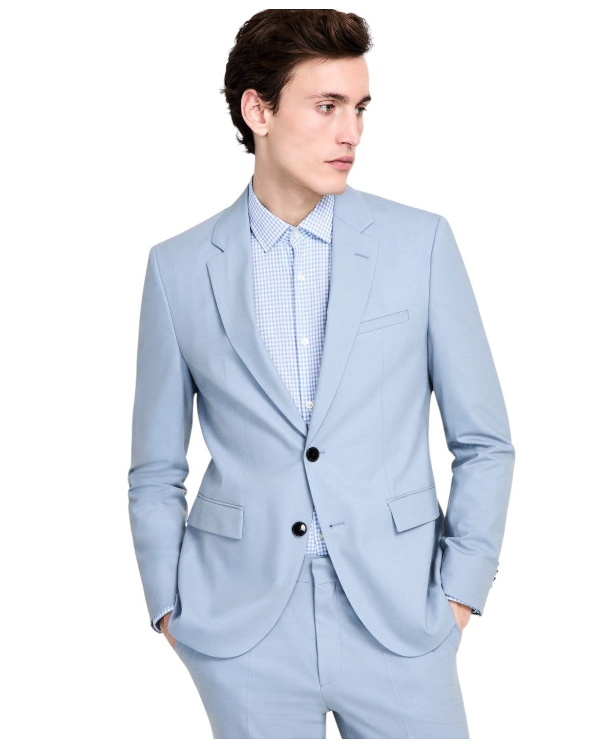 Hugo Boss Mens Modern fit Suit Jacket Blazer 42 S Powder Blue Solid Wool