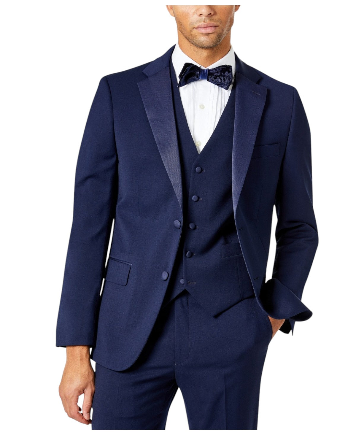 Tommy Hilfiger Mens Slim fit Tuxedo Jacket Blazer 52 L Navy Blue Solid Stretch
