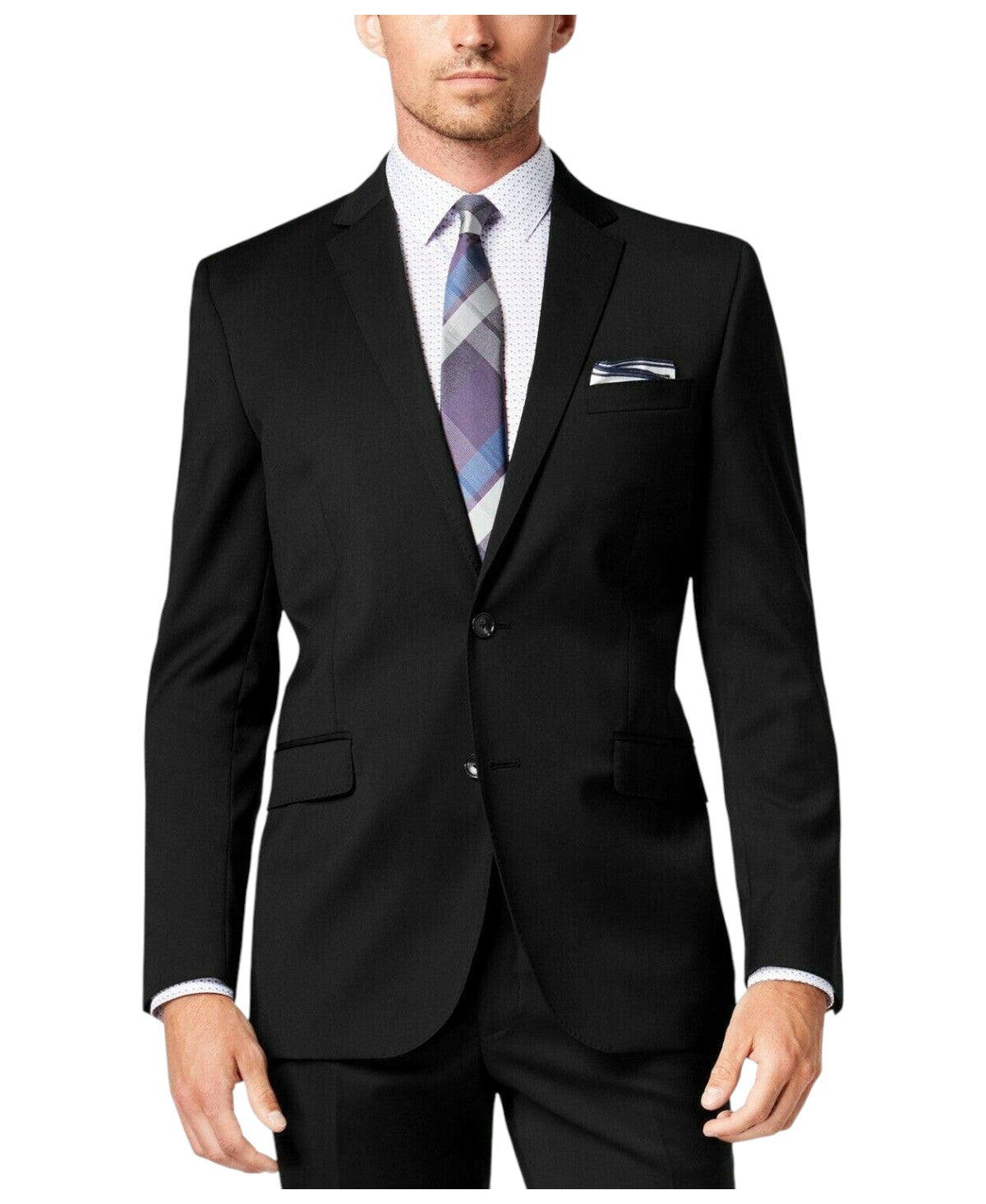 Kenneth Cole Mens Slim fit Suit Jacket Blazer 46 R Black Solid Stretch