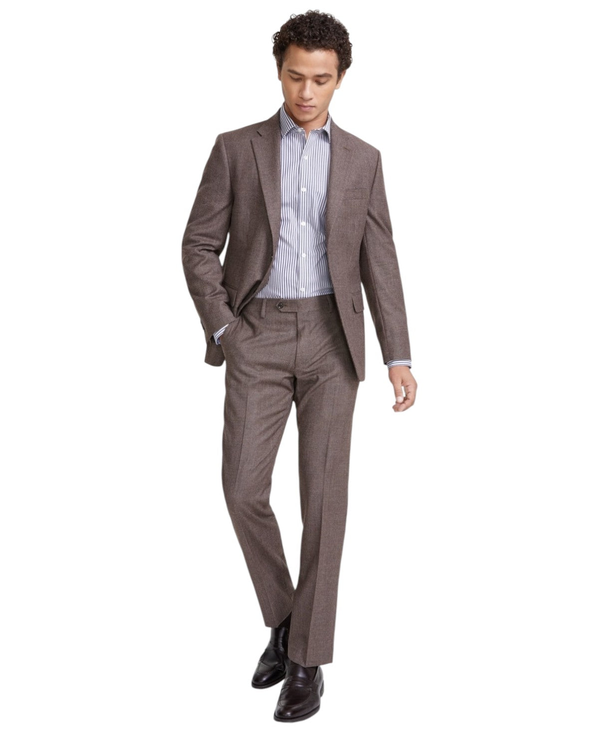 Tommy Hilfiger Mens Modern fit Dress Pants 42 / 30 Brown Plaid Stretch Wool