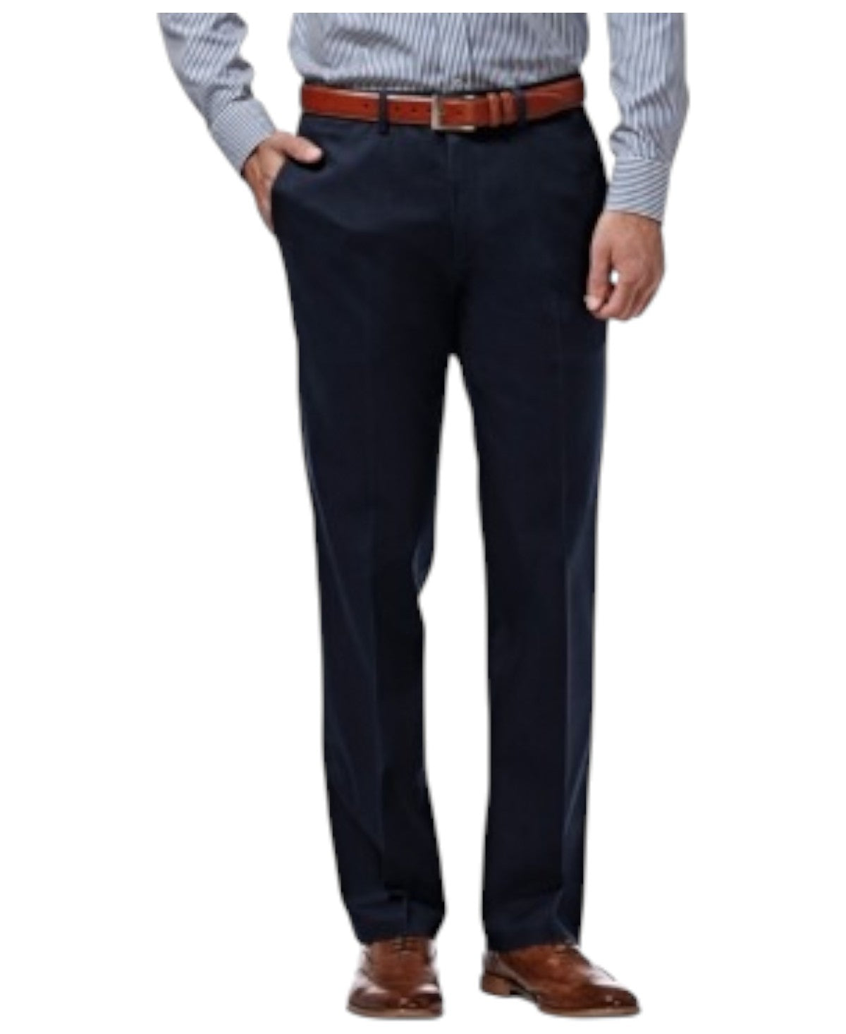 Haggar Mens Straight fit Chinos Pants 34 / 32 Navy Blue Solid Stretch
