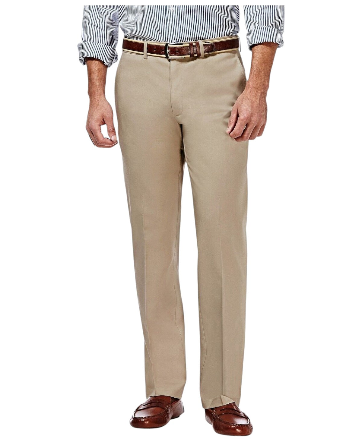 Haggar Mens Straight fit Chinos Pants 33 / 32 Beige Solid Stretch