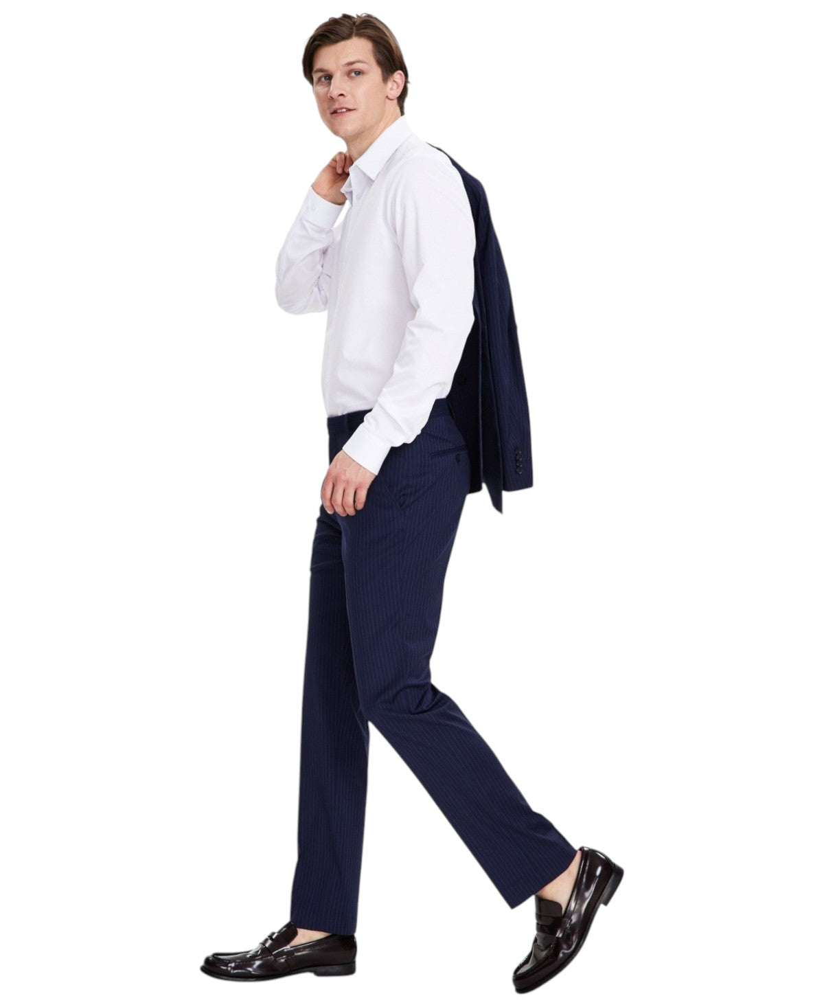 Alfani Mens Slim fit Dress Pants 32 / 32 Navy Blue Striped