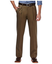Haggar Mens Classic fit Chinos Pants 34 / 32 Brown Solid Stretch