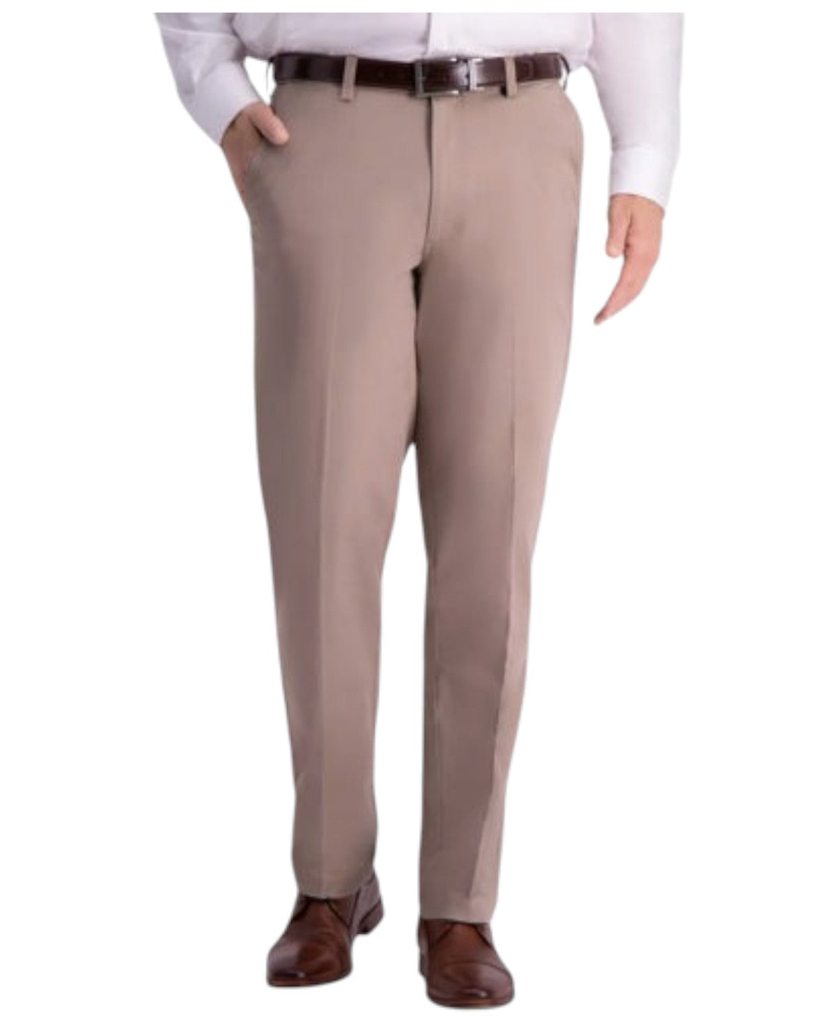 Haggar Mens Classic fit Chinos Pants 40 / 32 Beige Solid Stretch