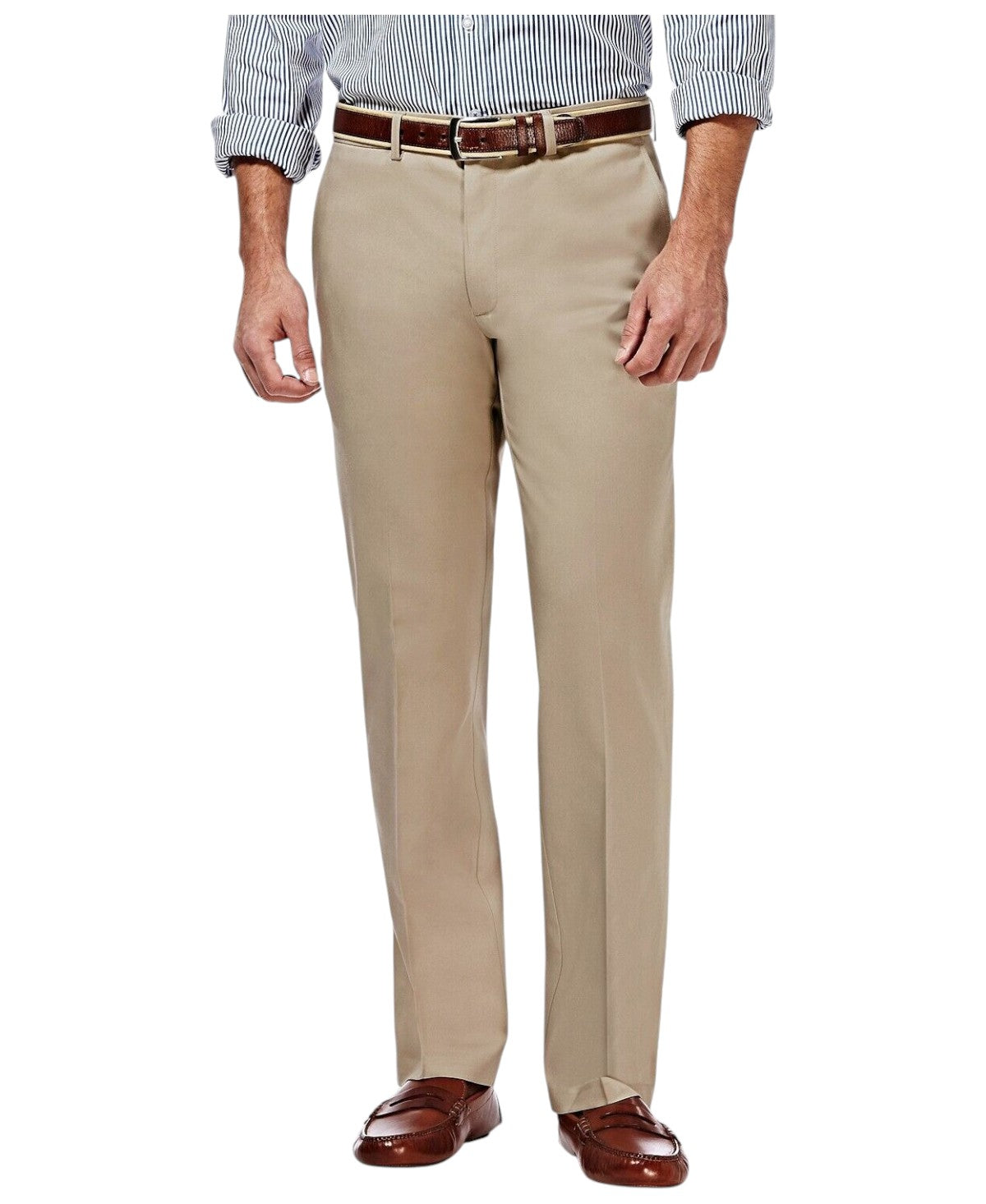 Haggar Mens Straight fit Chinos Pants 30 / 32 Beige Solid Stretch