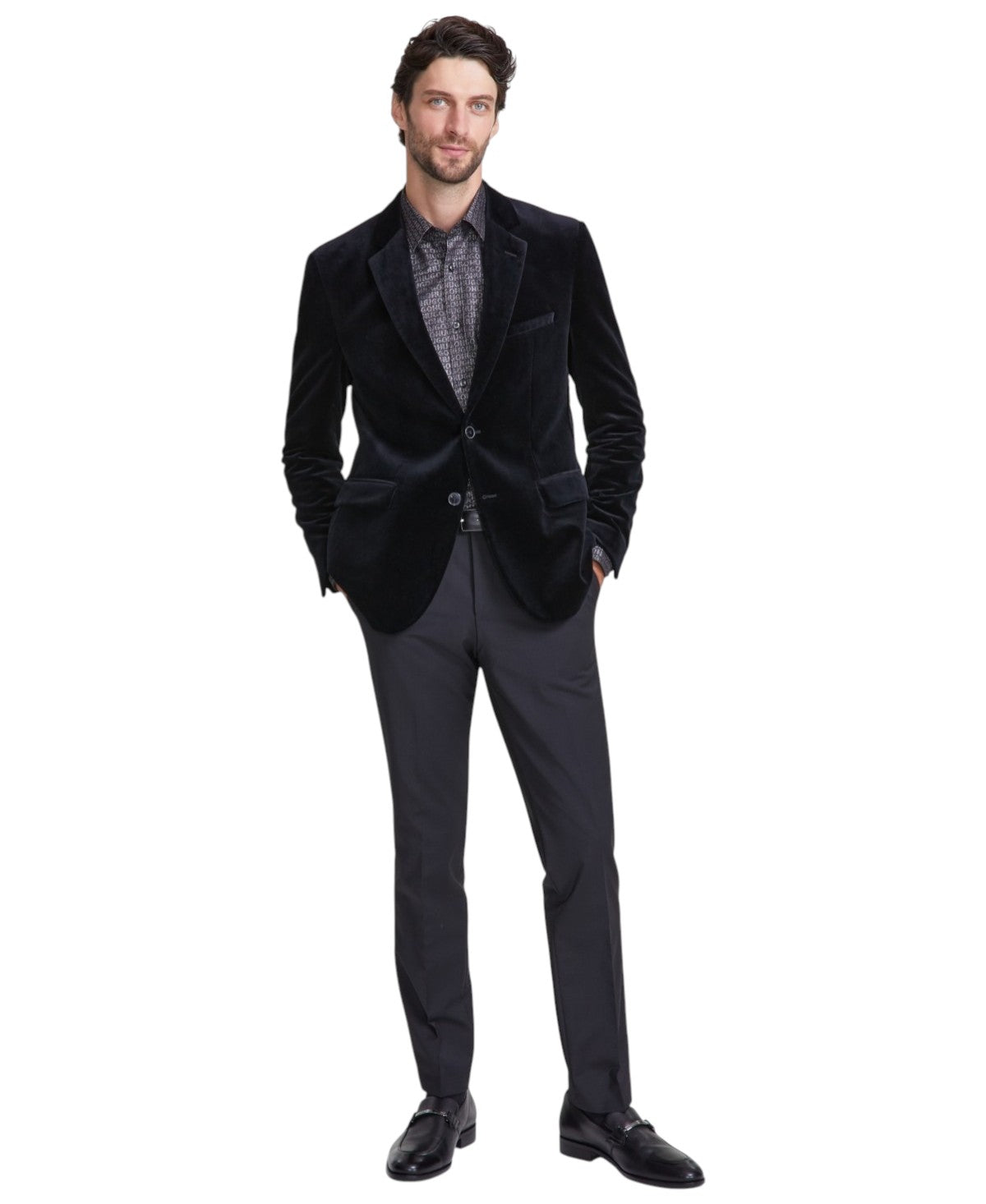 Hugo Boss Mens Modern fit Velvet Sport Coat Blazer 44 R Black Solid