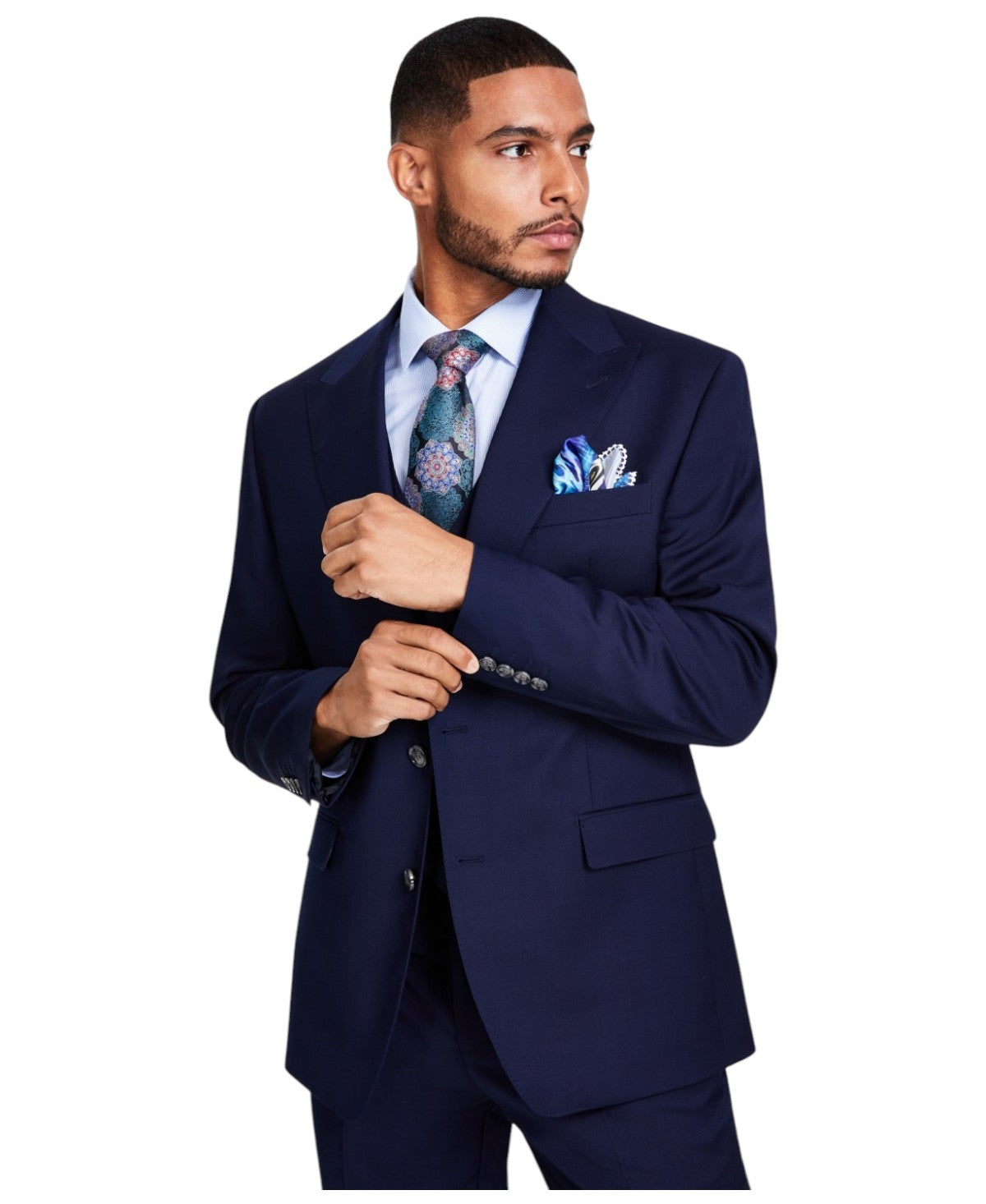 Tayion Collection Mens Classic fit Suit Jacket Blazer 42 L Navy Blue Solid