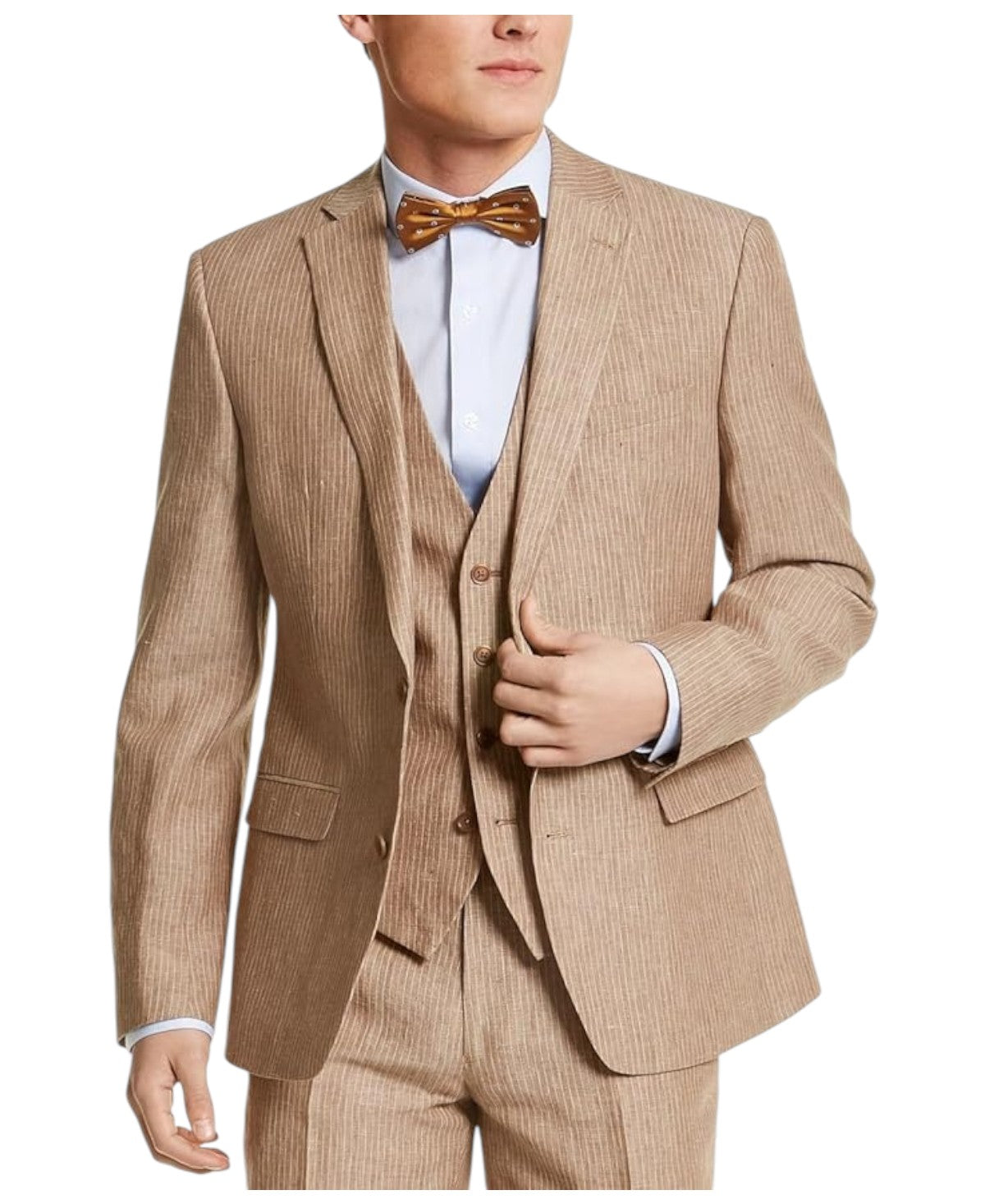 Bar Iii Mens Slim fit Suit Jacket Blazer 44 R Beige Striped