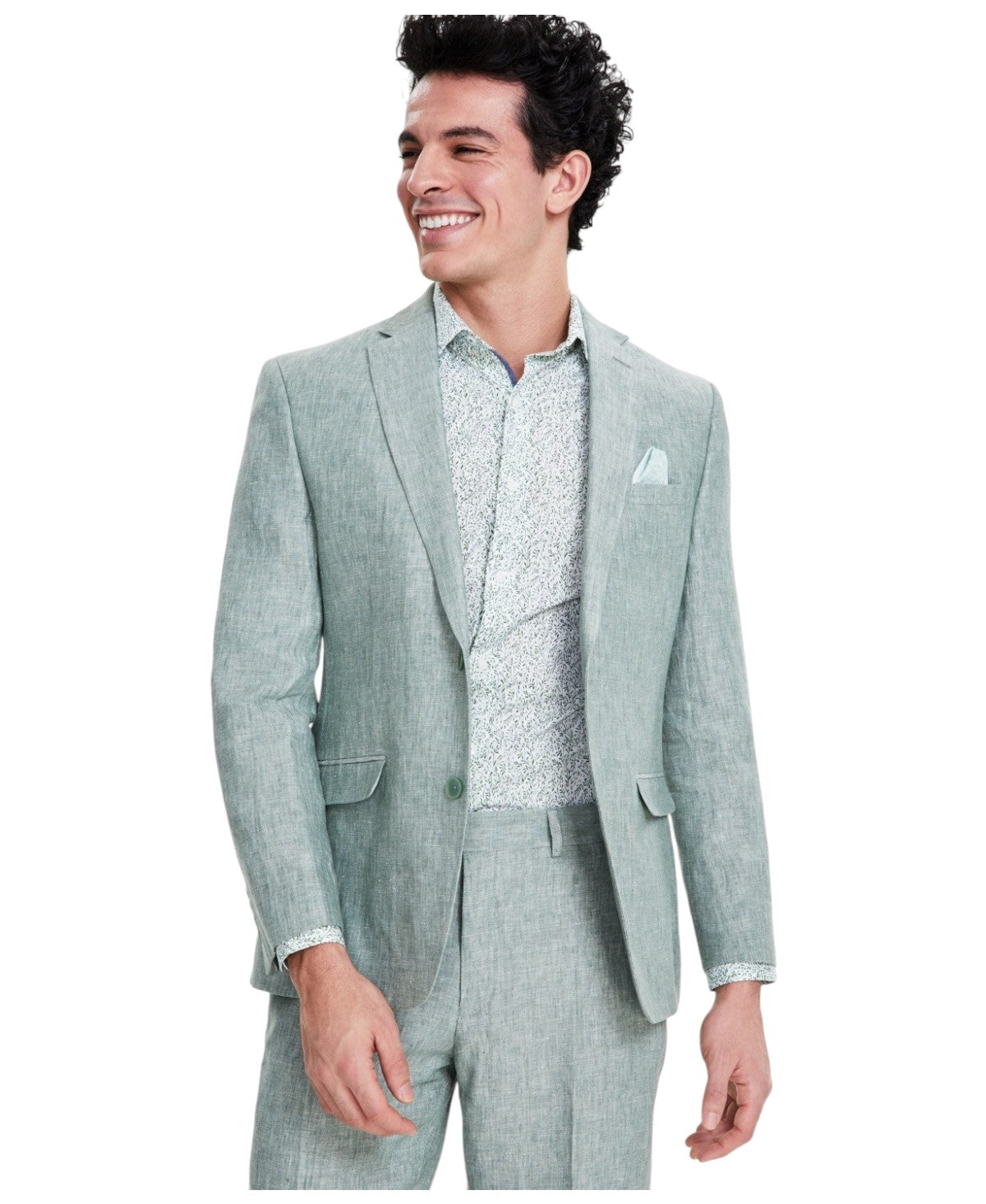 Bar Iii Mens Slim fit Sport Coat Blazer 38 S Light Green Solid Linen