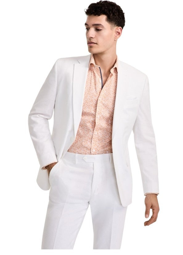 Bar Iii Mens Slim fit Suit Jacket Blazer 46 R White Solid Linen