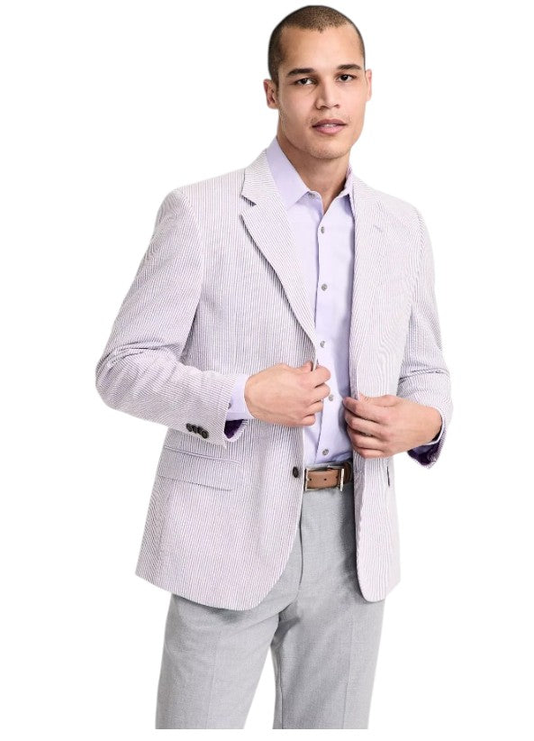 Nautica Men Modern fit Sportcoat Blazer 38 R Lavender Purple Striped Seersducker