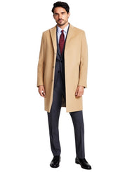 Brooks Brothers Mens Classic fit Overcoat Coat 42 L Beige Solid Wool