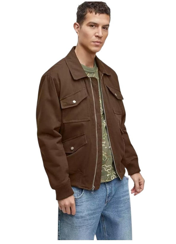 Mode of One Mens Bomber Jacket Coat Large Brown Solid