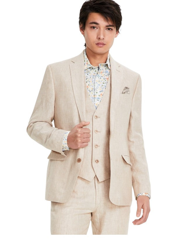 Bar Iii Mens Slim fit Suit Jacket Blazer 38 L Beige Solid Linen