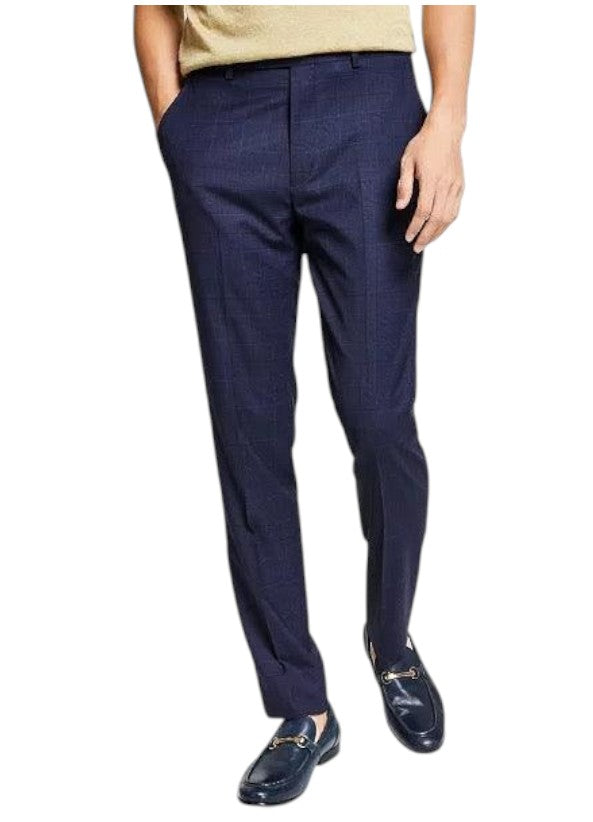 Bar Iii Mens Skinny fit Dress Pants 33 / 32 Navy Blue Plaid