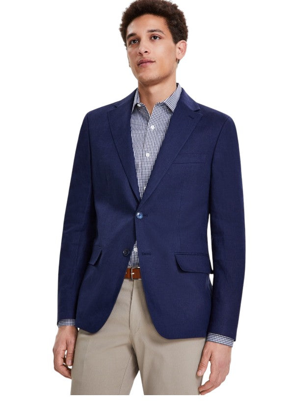 Tommy Hilfiger Mens Modern fit Sport Coat Blazer 38 R Navy Blue Solid Linen